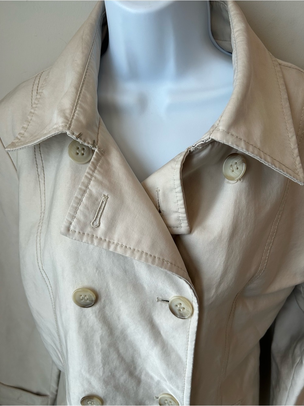 VINTAGE Espirit Y2K Double Breasted Cream Trench Coat Jacket XL 90s Minimalism